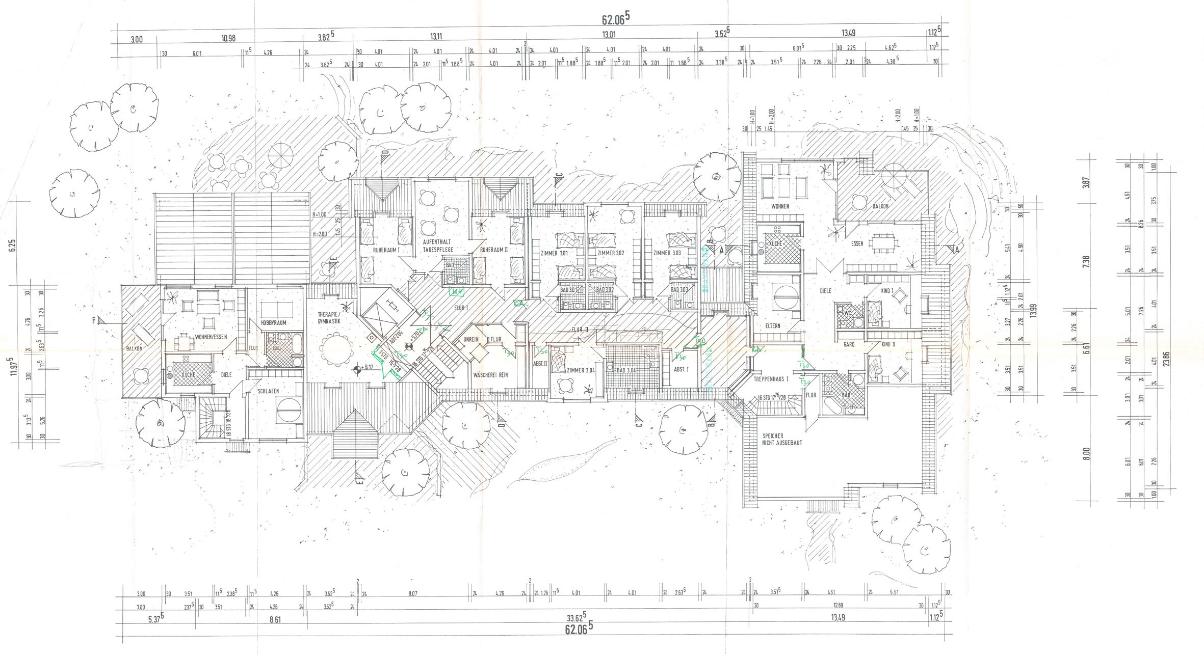 Derselbe Lageplan als Original auf Papier, eingescannt